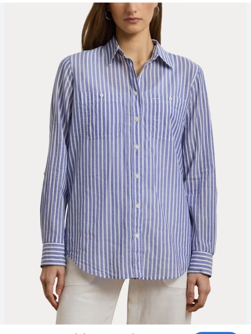 Lauren Ralph Lauren Blue Rimnah Stripe Pocket Detail Shirt size M - Picture 3 of 6